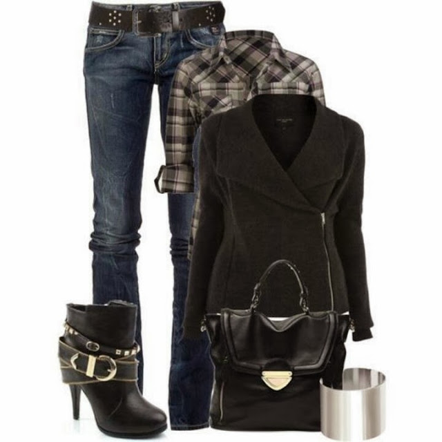Stylish Winter Outfit With Jeans And High Heels Shoes