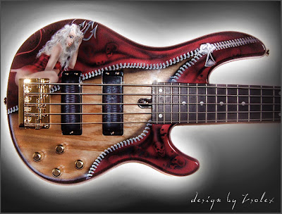 Rock n Roll Airbrush Designs on Bass Guitar 1