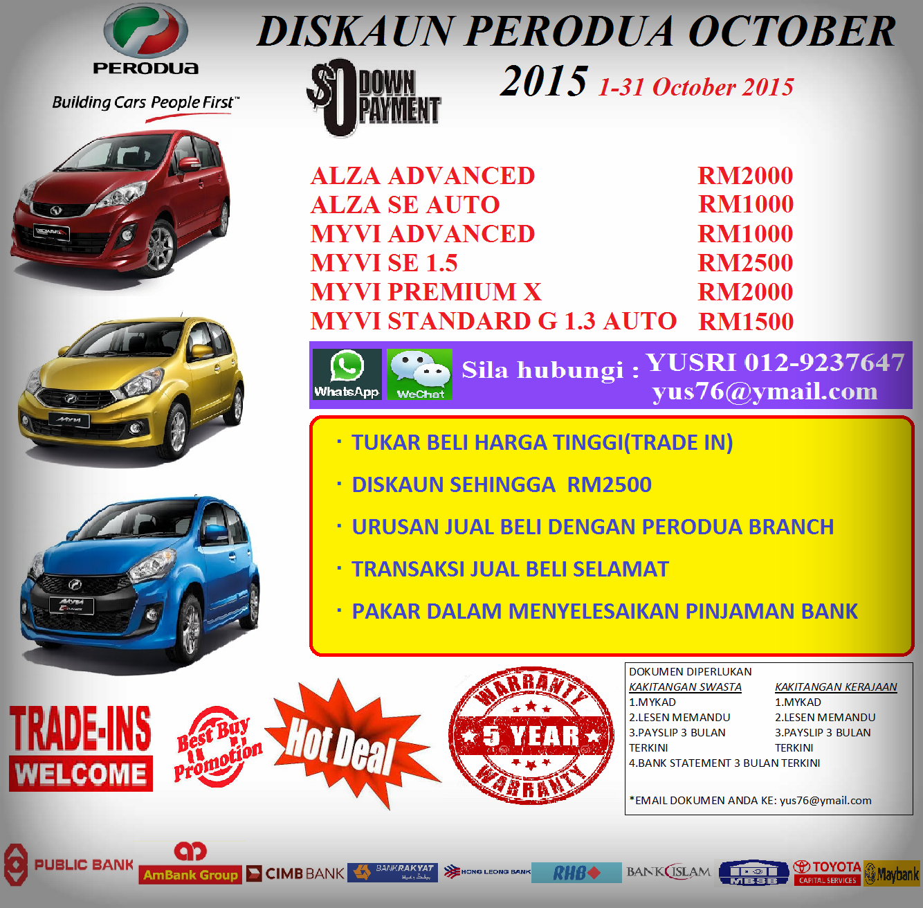 Dapatkan Diskaun Perodua bulan Oktober 2015 bernilai 