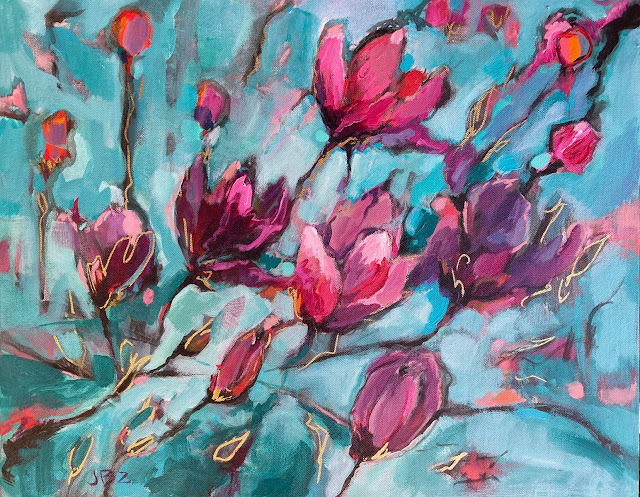 abstract flower painting acrylic with embellishing