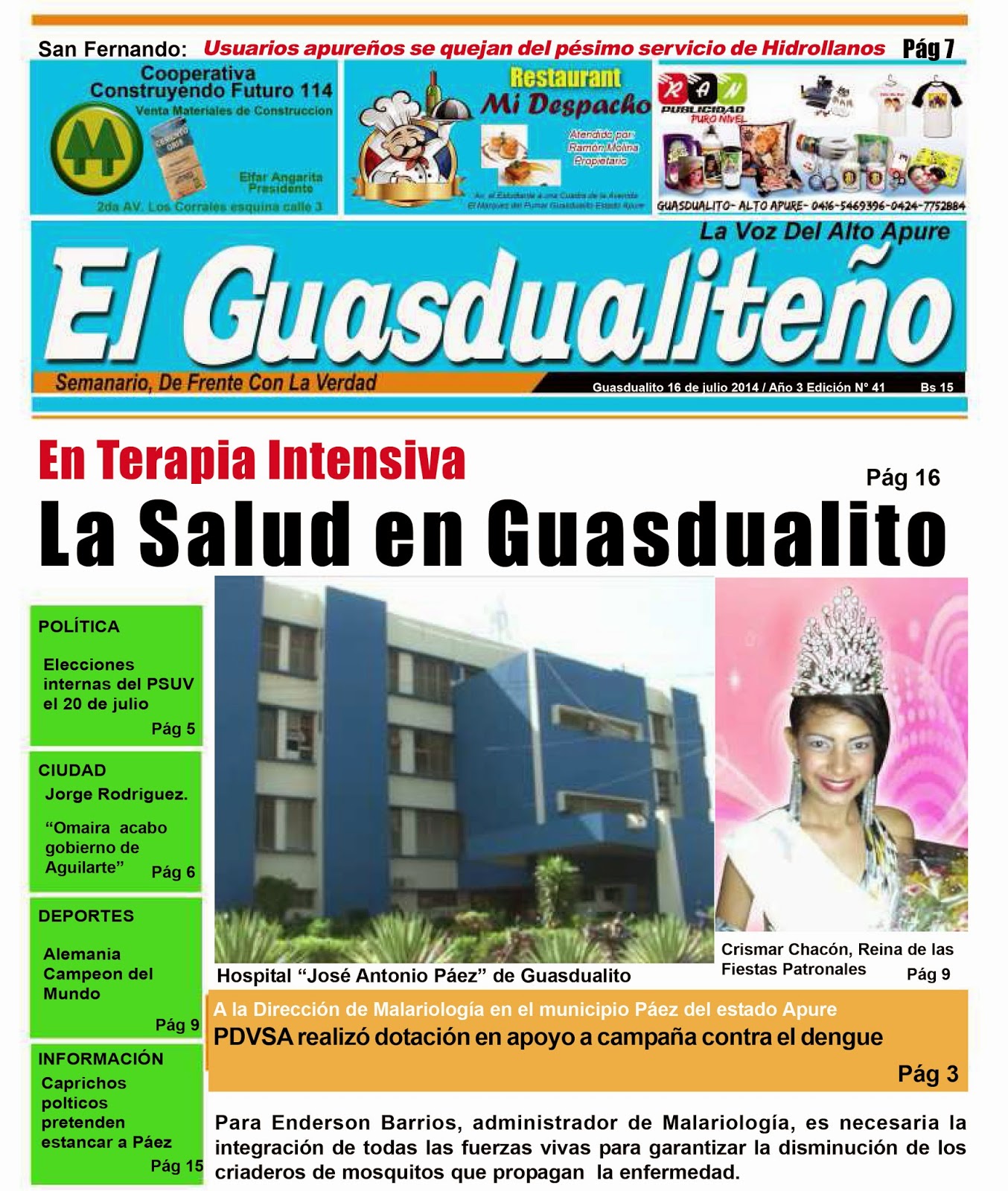 Portada del Semanario El Guasdualiteño.