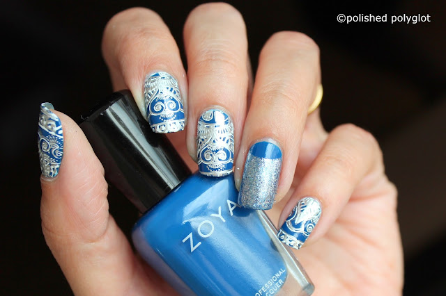 Blue and Silver stamping with embossed effect 