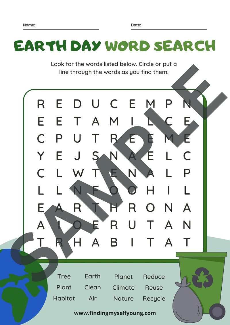 earth day word search template sample