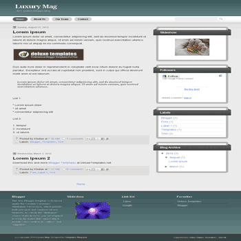 Luxury Mag free blogger template with 4 column footer blogger template