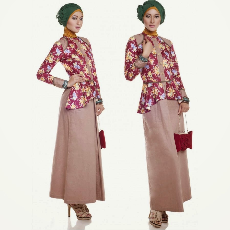 Contoh model  gamis batik kombinasi brokat polos  dua warna 