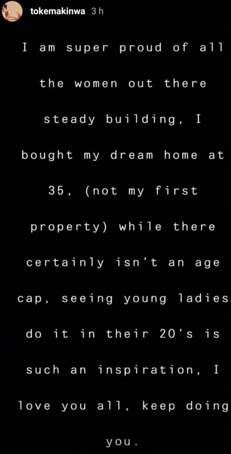 I bought my dream home at the age of 35 - Toke Makinwa