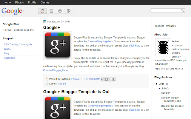 Googl Plus Design Blogger Template