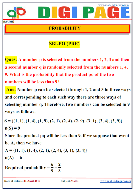 DP | PROBABILITY | 21 - APR - 17 | IMPORTANT FOR SBI PO