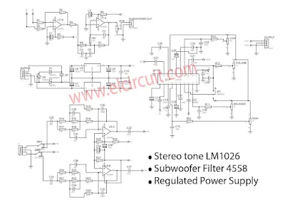 2.1 HiFi Preamplifier LM1036 + Subwoofer Filter 4558