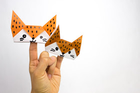 How to Fold Origami Fox Finger Puppets with Kids AND an awesome fall fox-themed book list