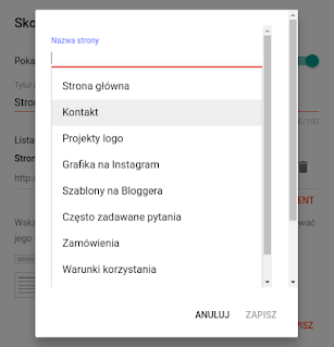 Lista dostępnych podstron Blogger