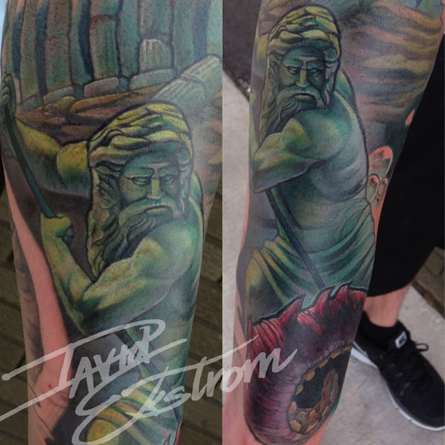 Poseidon statue tattoo