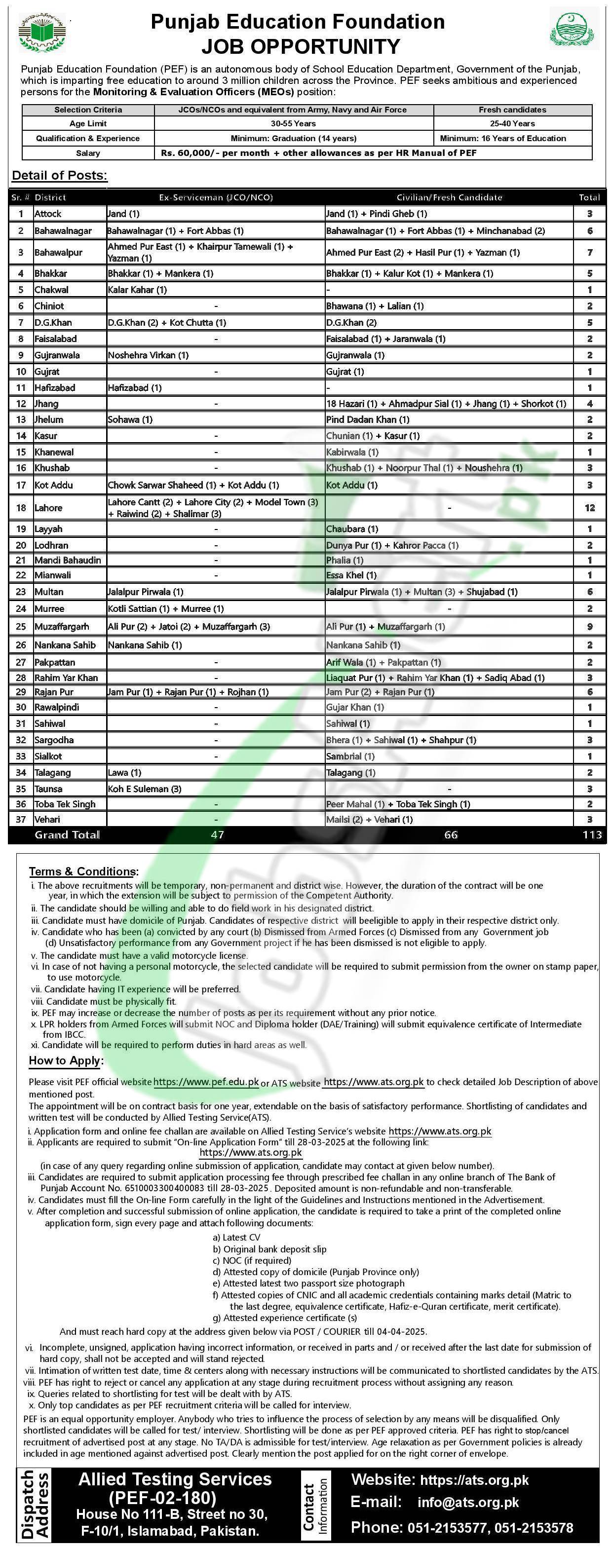 PEF Jobs 2025 Online Apply Last Date | pef.edu.pk