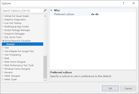 Options page for specifying the preferred culture