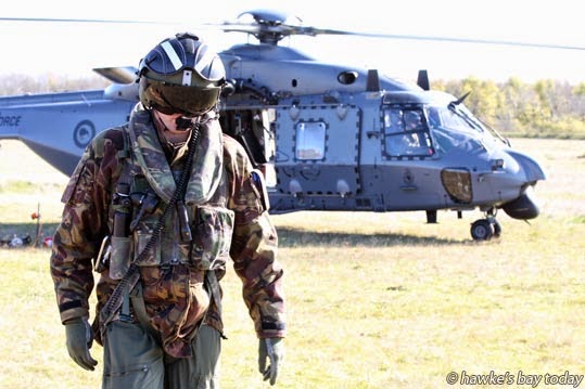 A RNZAF NH90 helicopter delivered soldiers and supplies from Waiouru - Exercise Allan Halfa, a combined exercise for New Zealand Army and Royal New Zealand Air Force, pictured at Roy's Hill, Hastings. More than 600 troops took part in the exercise. photograph