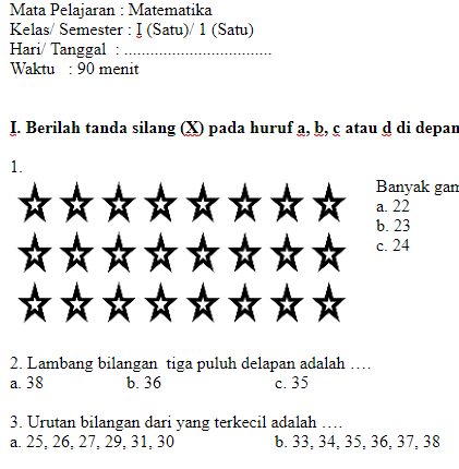 Soal Uas Ukk Matematika Kelas 1 Sd Semester 1 Tipstriksib