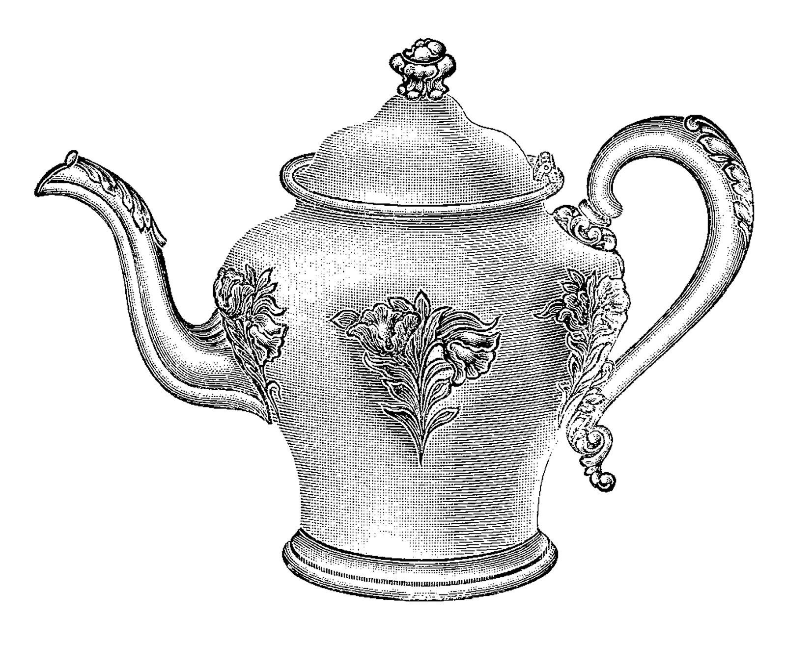 Digital Stamp Design: Free Teapot Digital Stamp: Vintage Teapot
Illustration with Floral Pattern