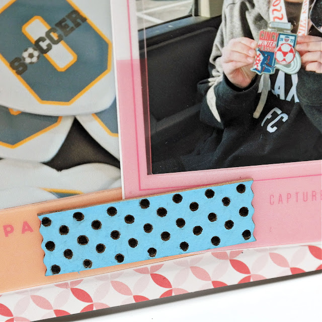 Chipboard Washi Tape Piece Colored with Paint Markers on a Year in Review Scrapbook Layout