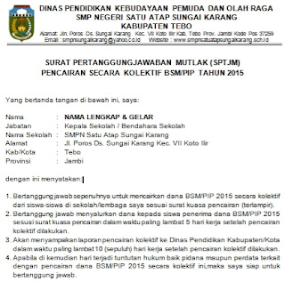 Contoh Surat Pertanggungjawaban Mutlak (SPTJM) Untuk 