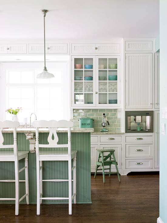 Green Kitchens With White Cabinets