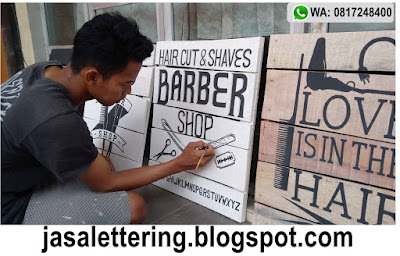 Pesanan 4 papan Lettering hiasan dinding untuk barbershop di Tangerang Banten , hiasan barbershop, jasa desain cafe, jasa lettering dinding, jasa lukis dinding, 