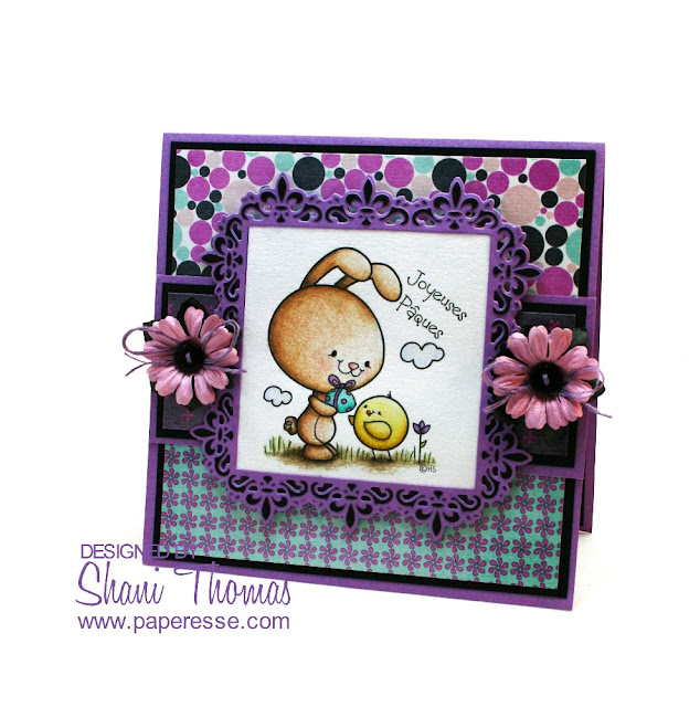 Joyeuses Pâques (Happy Easter in French) card with 2 Cute Ink digital stamp, by Paperesse.