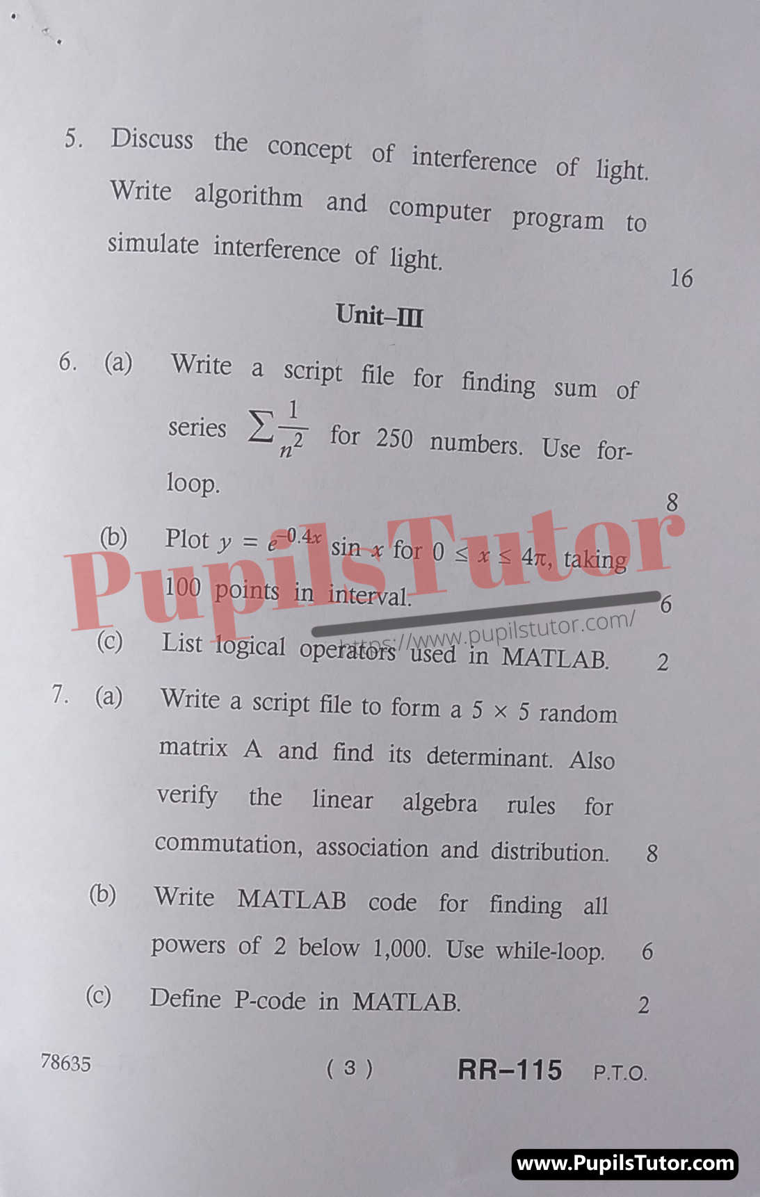 Free Download PDF Of M.D. University M.Sc. [Physics] Fourth Semester Latest Question Paper For Computational Physics Subject (Page 3) - https://www.pupilstutor.com