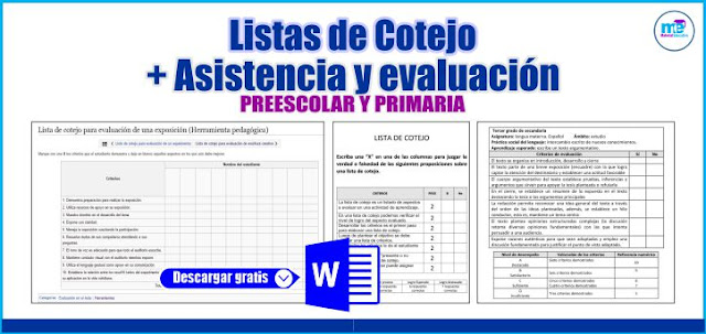  Listas de Cotejo + Asistencia y Evaluación preescolar y primaria