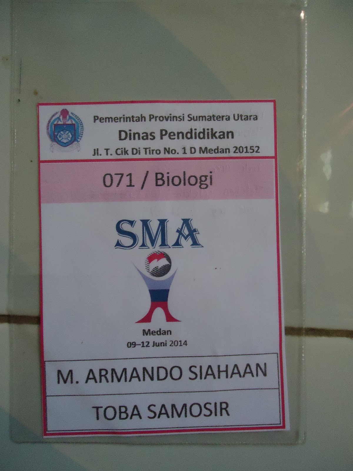 Name tag ini yang buat galau kalau melihatnya Kenapa Karna name tag ini mengingatkan saya pada Olimpiade Sains tingkat Provinsi Untuk kedua kali nya saya