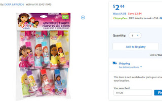 http://www.walmart.com/ip/Nickelodeon-Dora-and-Friends-Adventure-Awaits-Flavored-Lip-Balms-6-pc/46458606?action=product_interest&action_type=title&item_id=46458606&placement_id=irs-2-m2&strategy=PWVAV&visitor_id&category=&client_guid=a1df1e50-54ec-4e4c-870e-b61b035618d5&customer_id_enc&config_id=2&parent_item_id=46458532&parent_anchor_item_id=46458532&guid=3fab07c6-3a1b-478f-a1aa-e08ba51fa2f0&bucket_id=irsbucketdefault&beacon_version=1.0.1&findingMethod=p13n
