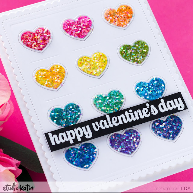 Valentine's Day Card, Rainbow, Heart Cards, Studio Katia, Card Making, Stamping, Die Cutting, handmade card, ilovedoingallthingscrafty, Stamps, how to,Ink Blending,Atelier Inks,