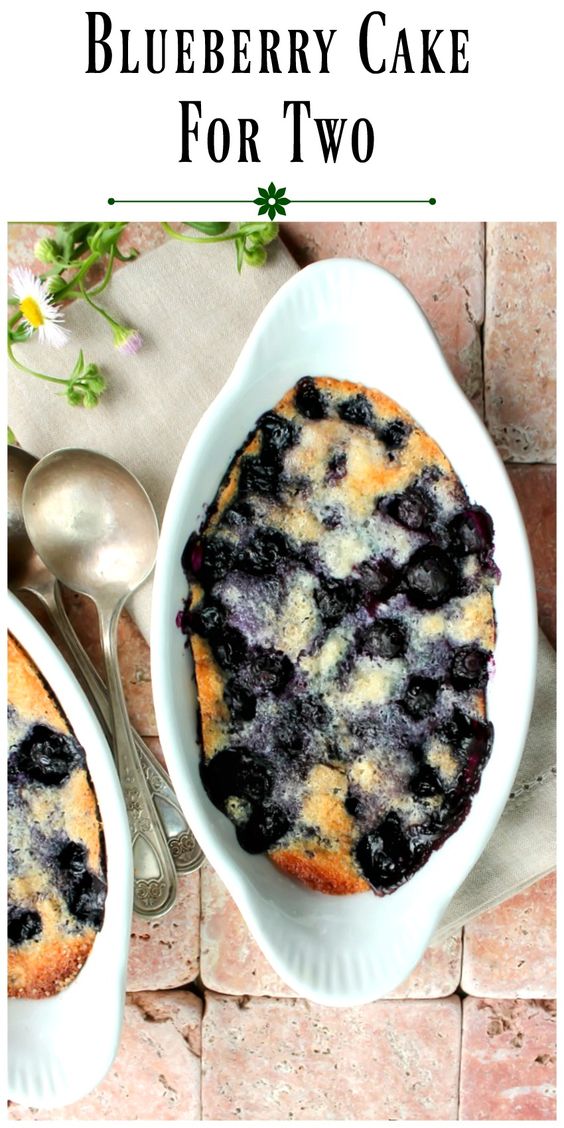 Blueberry Cake for Two is packed with terrific blueberry flavor. The recipe can be doubled or tripled without any problem at all and still be mixed and ready to put in the oven in 10 minutes.