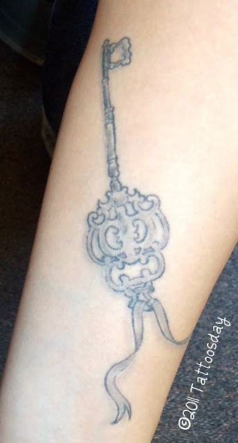 Offered Up This Cool Skeleton Key Tattoo On Her Inner Left Forearm