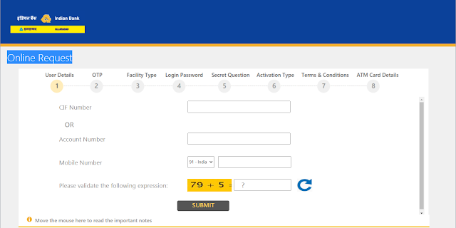 Indian Bank Online Request