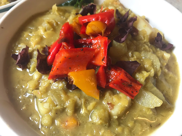 Split Pea Soup with Roasted Colorful Peppers