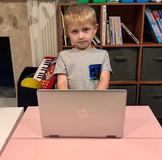 Grandson Teddy's first day of first grade, at home