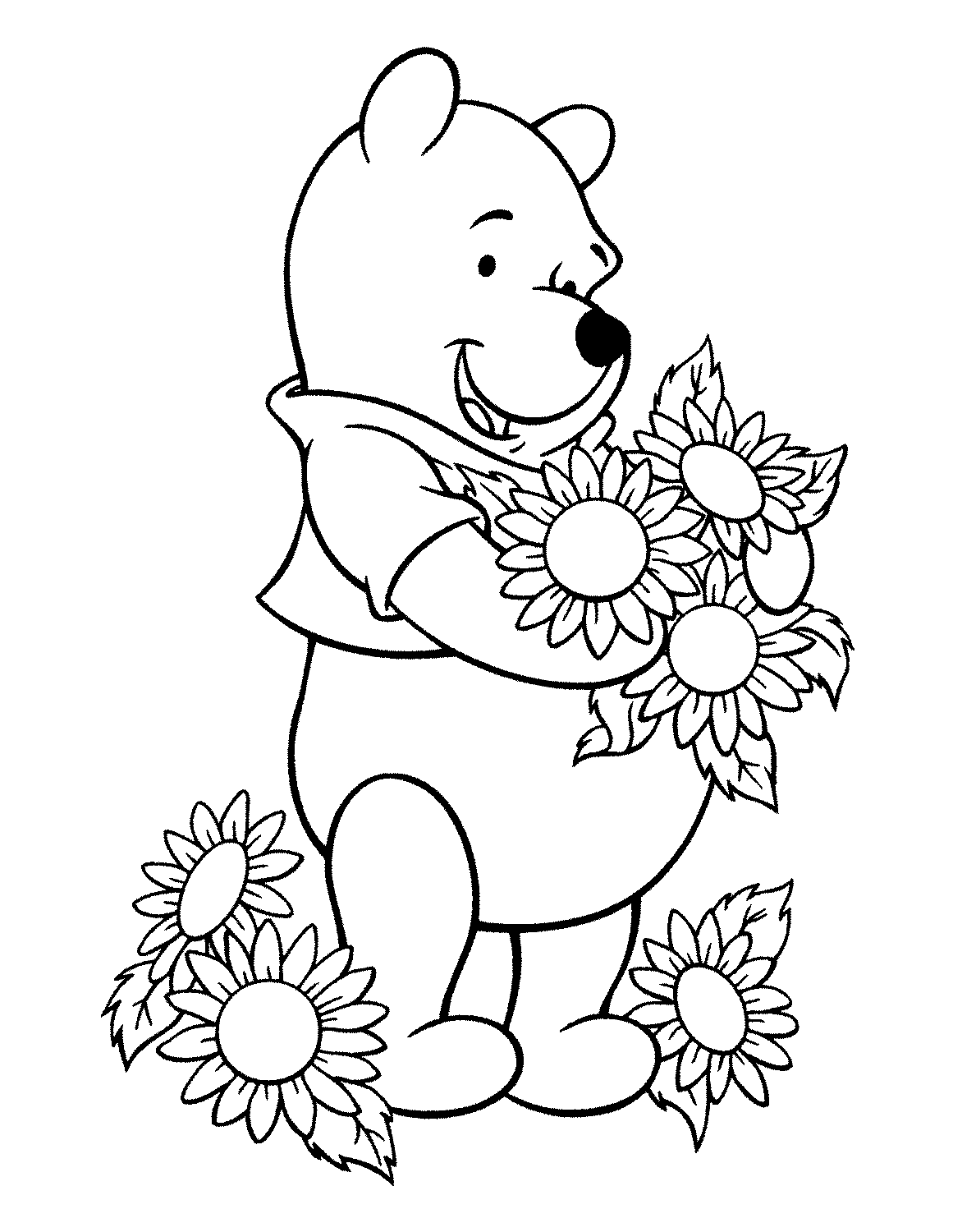 Mewarnai Gambar Winnie The Pooh Dan Bunga Untuk Anak Anak Anda
