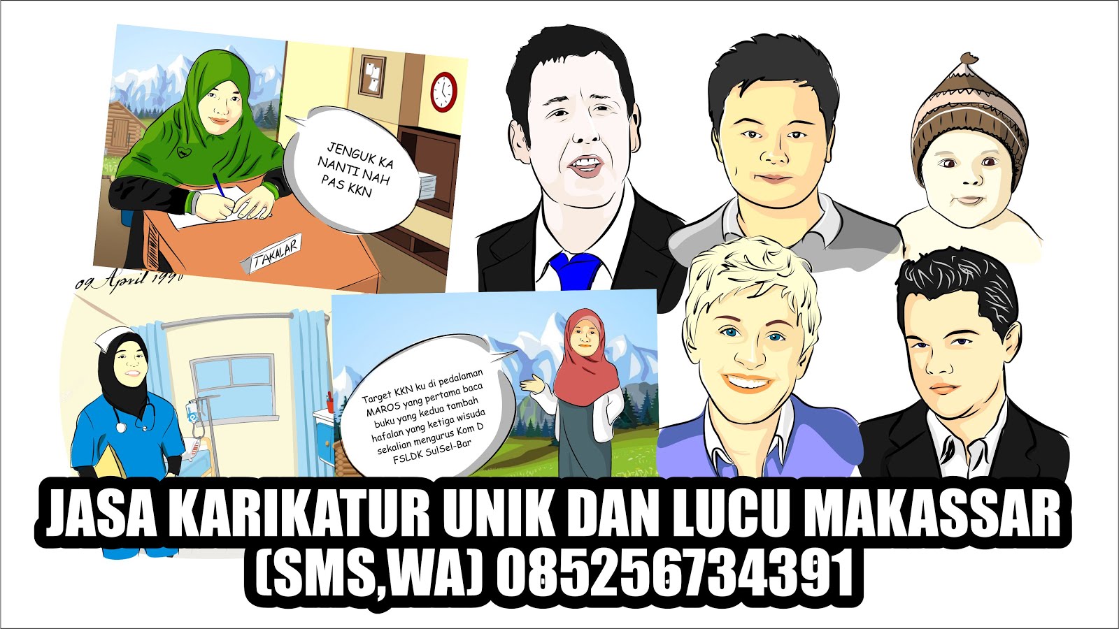 SMS WA Line 085256734391 Jasa Gambar Karikatur Unik Lucu