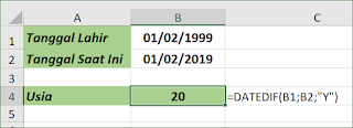 Fungsi Excel DATEDIF