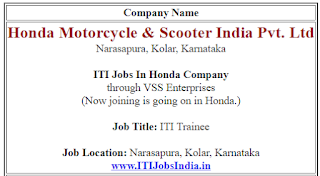 ITI Jobs Recruitment In Honda Motorcycle & Scooter India Pvt Ltd Bangalore, Karnataka Location