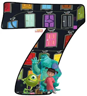 Alfabeto de Mike, Sully y Boo con las Puertas de Monsters S. A. 