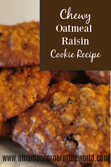 Pinnable image for a chewy oatmeal raisin cookie recipe
