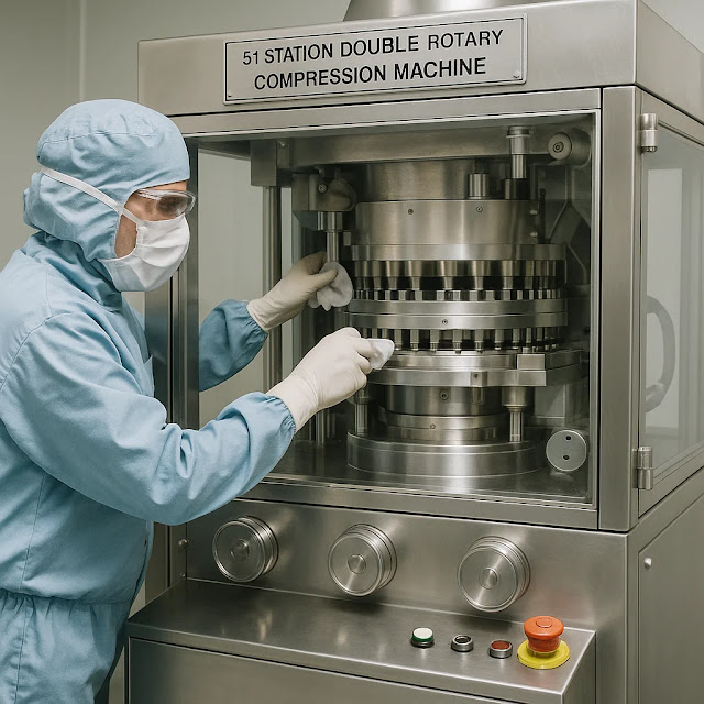 Cleaning and Operation of 51- Station Double Rotary Compression Machine