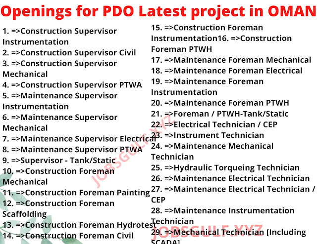 Openings for PDO Latest project in OMAN