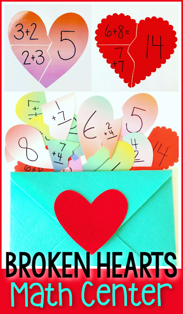 Broken Hearts math activity for Kindergarten and 1st Grade