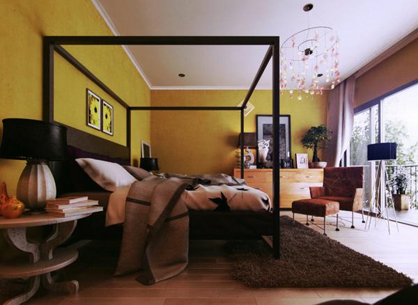 Kamar Tidur Modern Bertema Warna Kuning