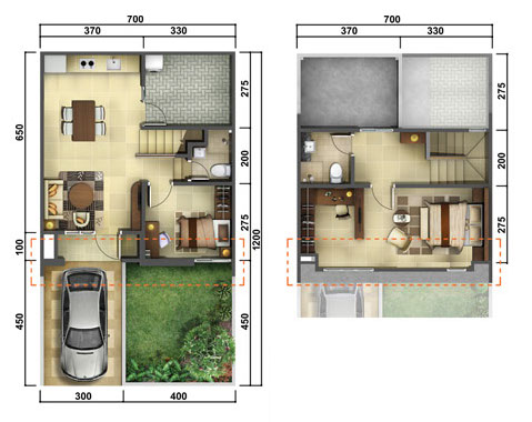 LINGKAR WARNA 5 Denah rumah  minimalis  ukuran  7x12 meter 2 kamar tidur 2 lantai tampak  depan 