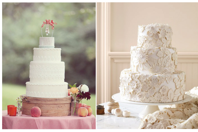 Silver lace add these plain white cakes a touch of shine and a more modern