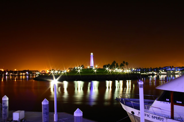The Lions Lighthouse For Sight at Long Beach Marina / Harbour, California, Downtown. Shoreline Aquatic Park. Colorful Night at  at the marina in Long Beach. Long Beach Skyline. Queensway Bay.  