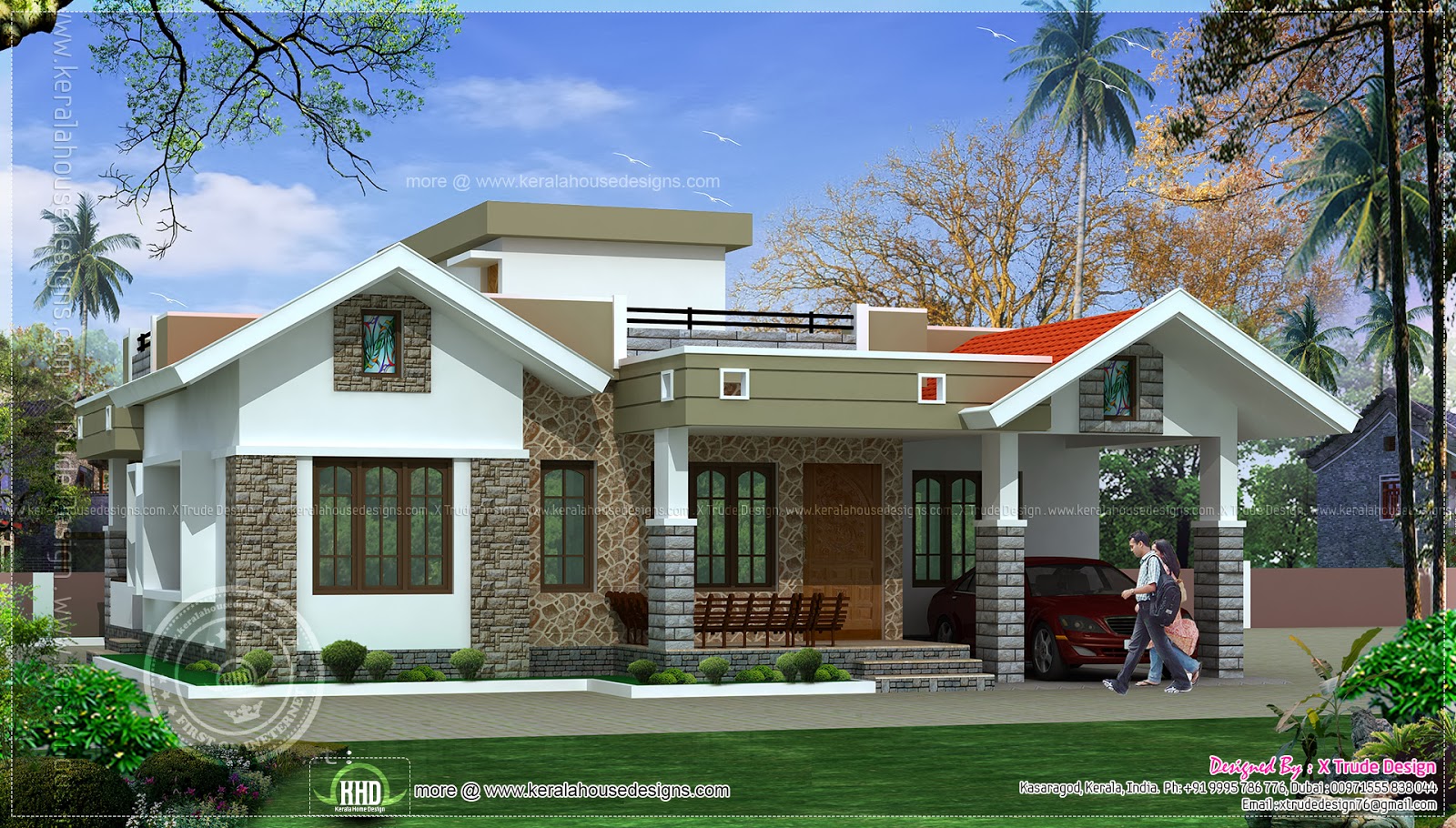 2 bedroom one floor Kerala  style  home  design  Indian 